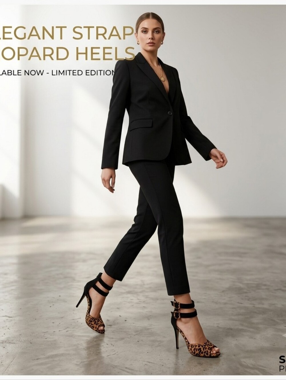 LILIANA Leopard & Black Buckle Ankle Strap Peep-Toe Stiletto Heels (Size 7.5) - Picture 15 of 15